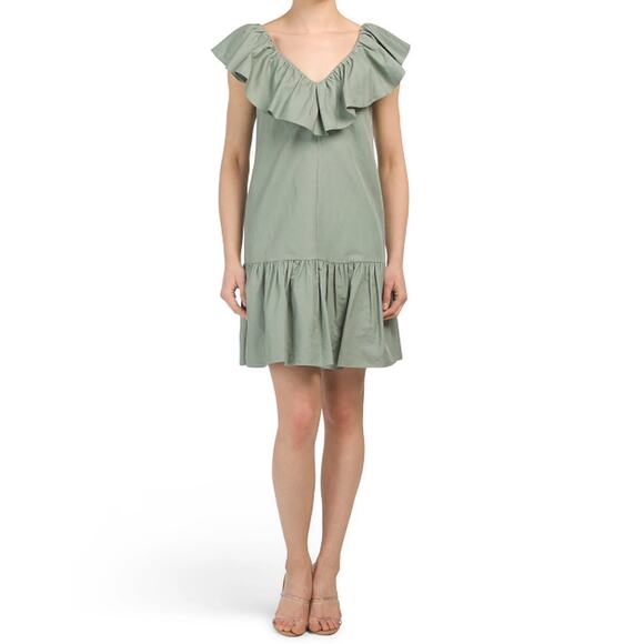 Rebecca‎ Taylor Linen Ruffle Dress Dark Sage Size 6  MSRP: $395.00 - Picture 1 of 8